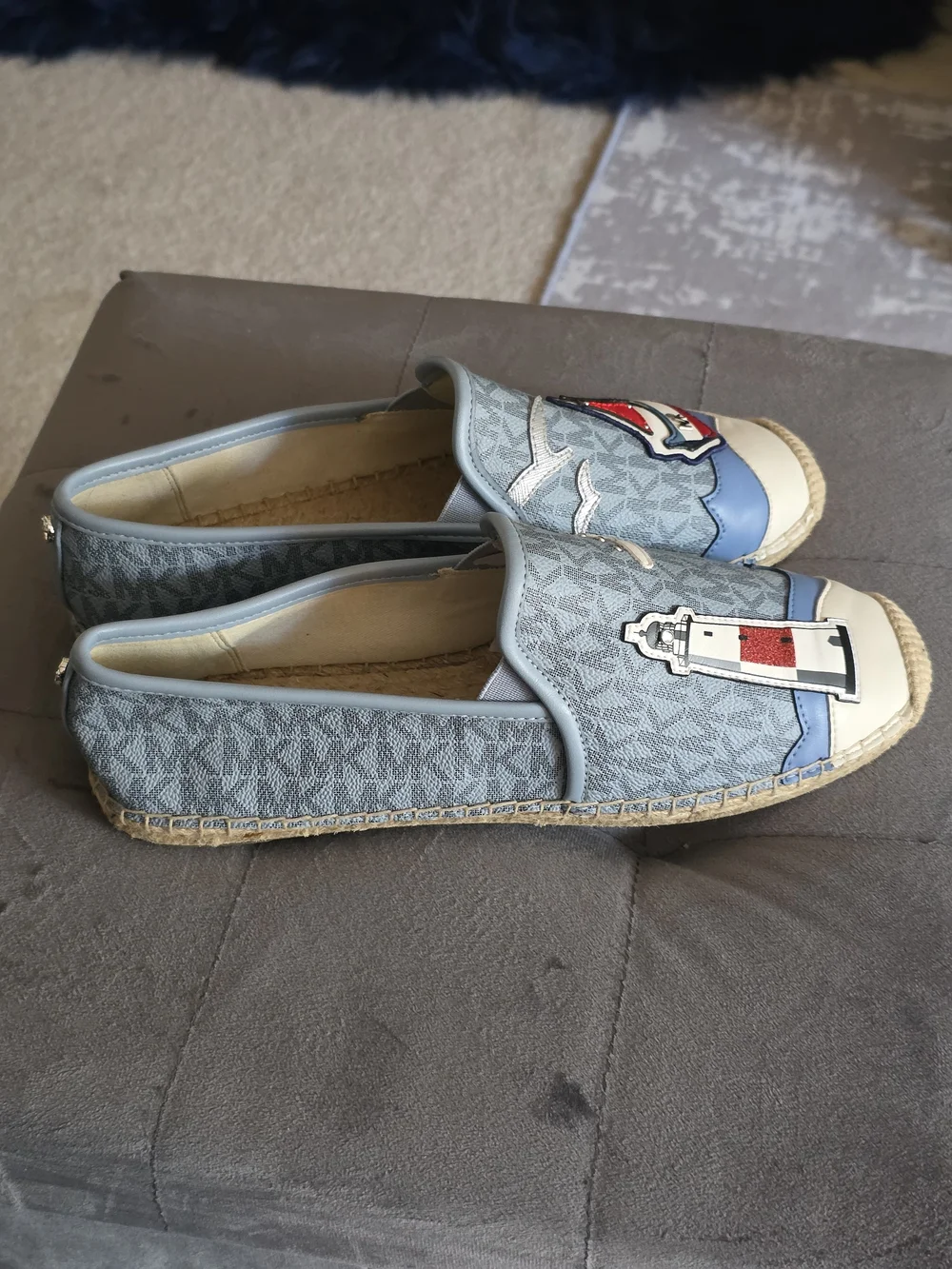 Michael Kors MK Nautical Espadrille Flats Blue Sailboat Lighthouse Size 8.5 New